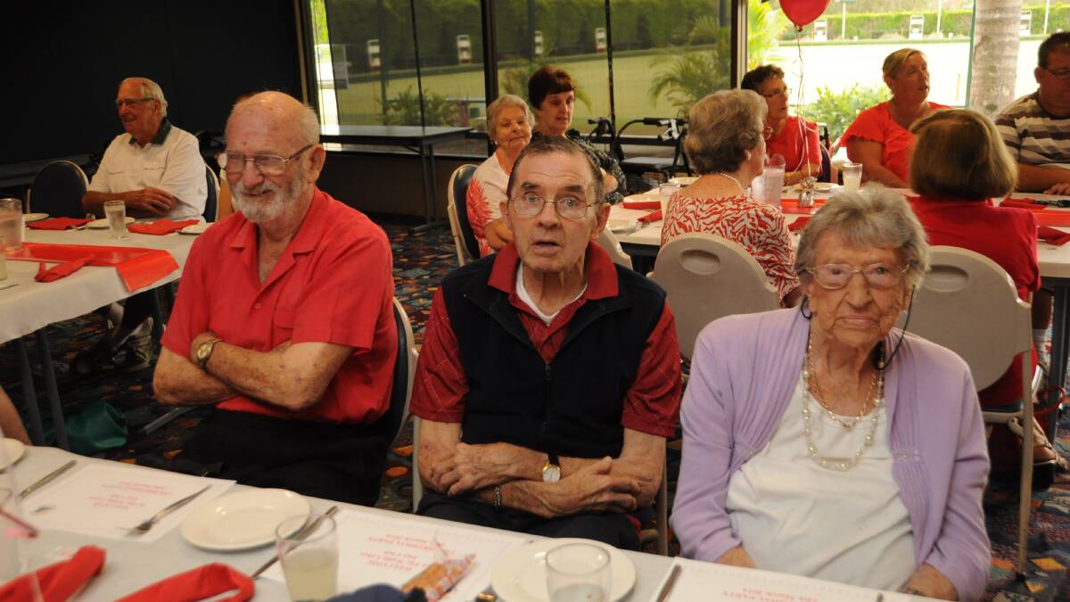 HAPPY GATHERING: Bruce Hunt, Jim McShane and Marjorie Berry at the birthday bash.