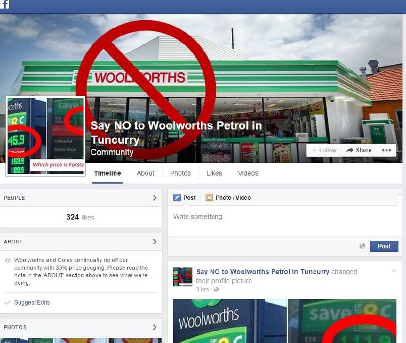 A Facebook site called ‘Say No To Woolworths Petrol’ has been set up by Tuncurry’s Paul Van Drunen