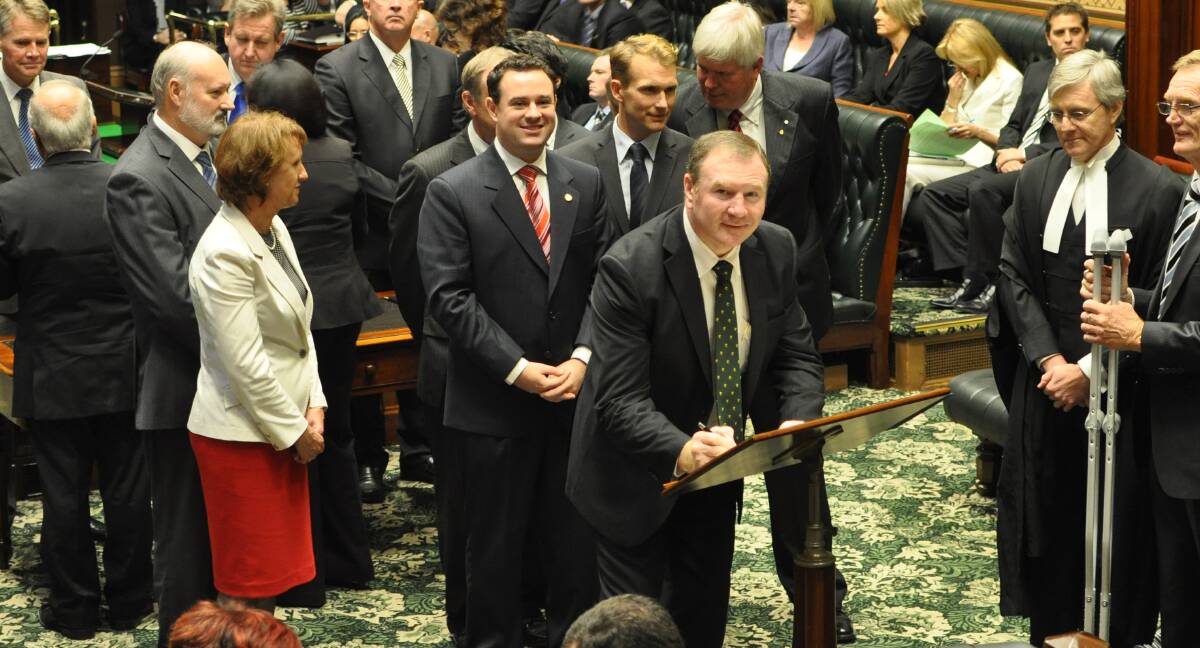 Member for Myall Lakes Stephen Bromhead being sworn into office