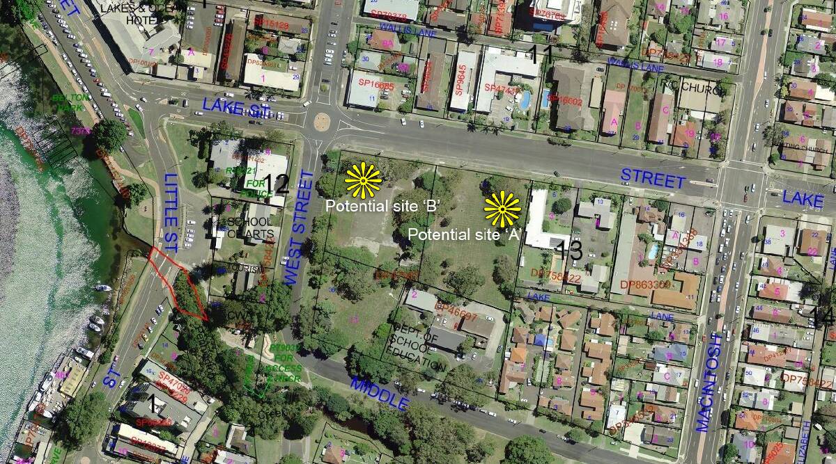 MAKING PLANS: A map showing two possible locations for the proposed new library in Forster.
