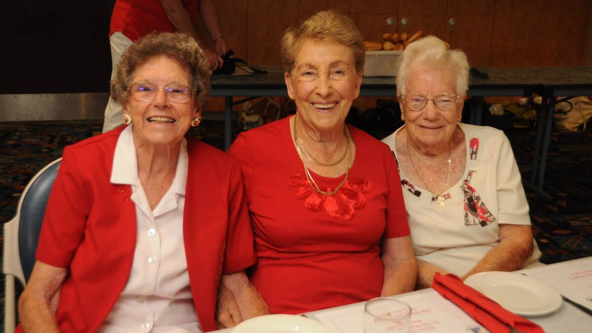 BIG BIRTHDAY BASH: Hazel Howie, Ivy Cole and Joan Jones mark 15 years of the Wallis Lakes RSL Day Club.
