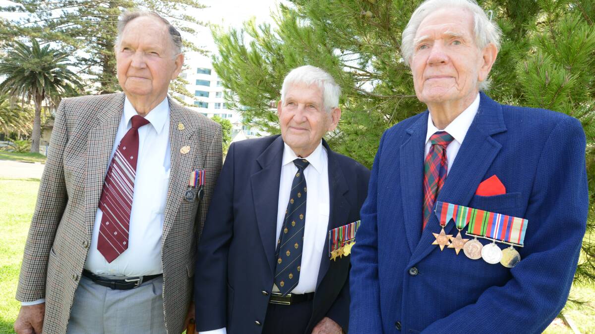 SHARING THEIR STORIES: Now in their 90s, veterans Max Wright, Kemble Thompson and Bruce Wright have been retelling their war experience in the lead up to Anzac Day as part of the clickHistory Great Lakes project.  Photo by Scott Calvin. 