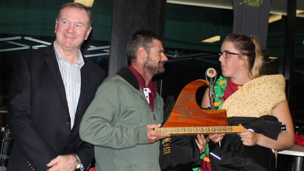 TOP HONOUR: Myall Lakes MP Stephen Bromhead presents the Gordon Godwin Club Persons of the Year awards to Gavin Williams and Keely Quinn. 