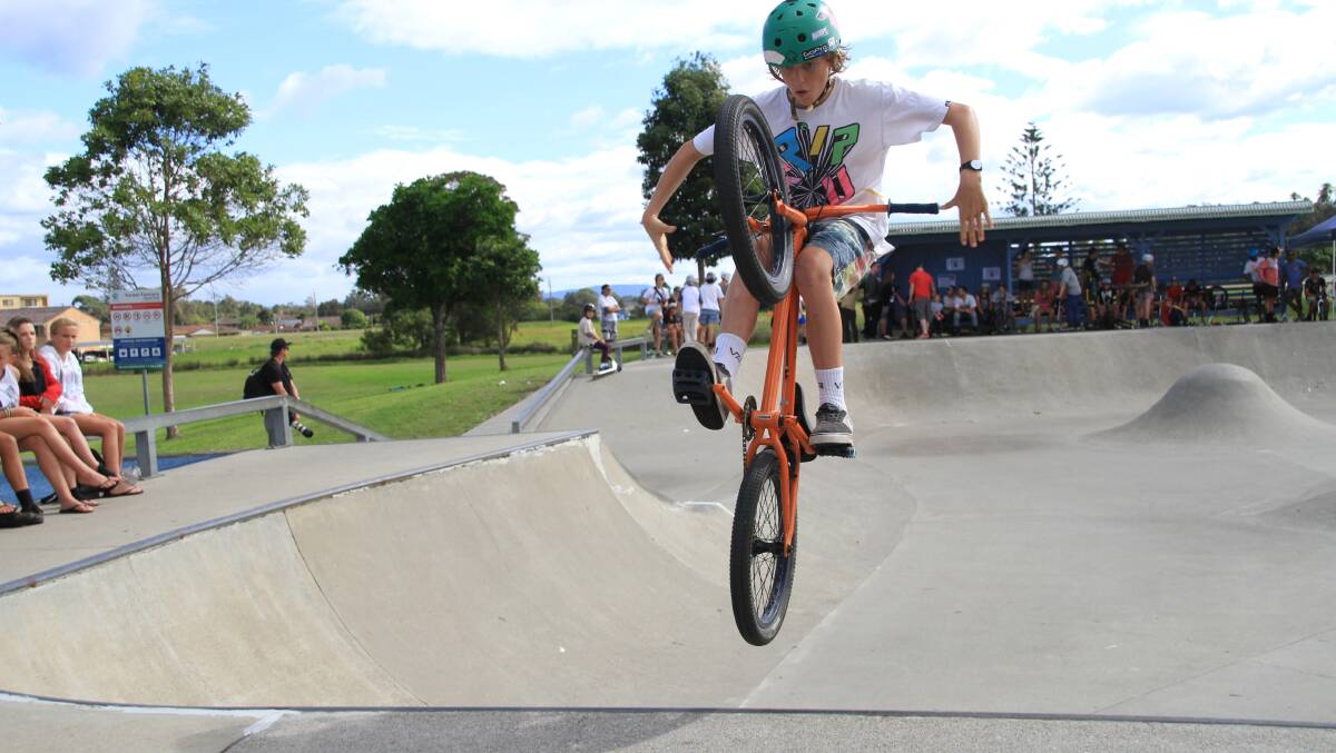 LOOK NO HANDS: Corey Sams took out the top prize in the under 12 BMX event. 
