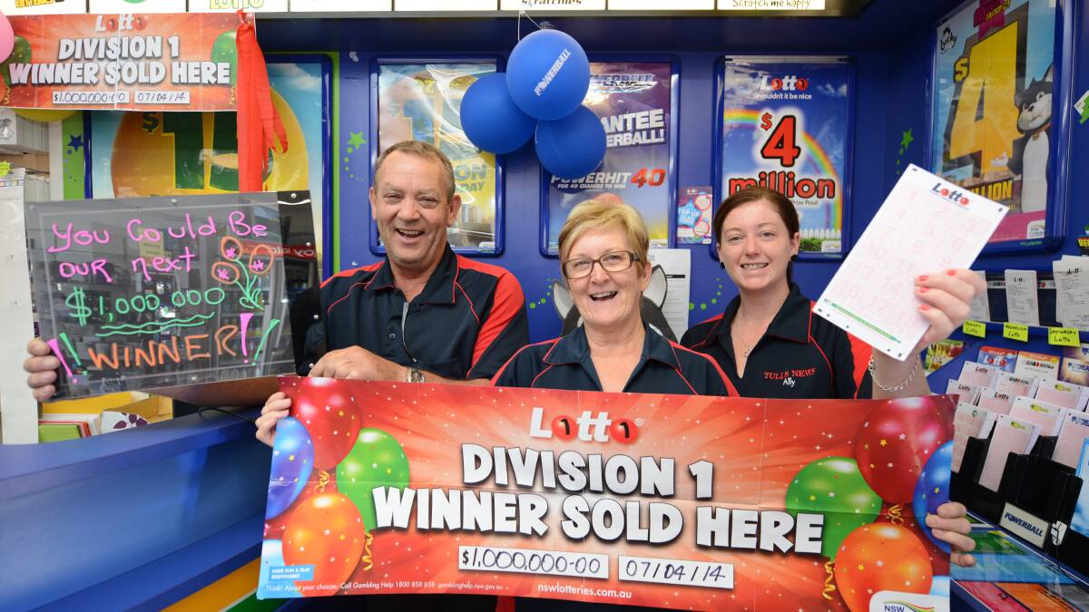 Denis and Lyn Tull and Ally Hobbins from Tull’s Newsagency at Forster,  celebrating the landmark win.