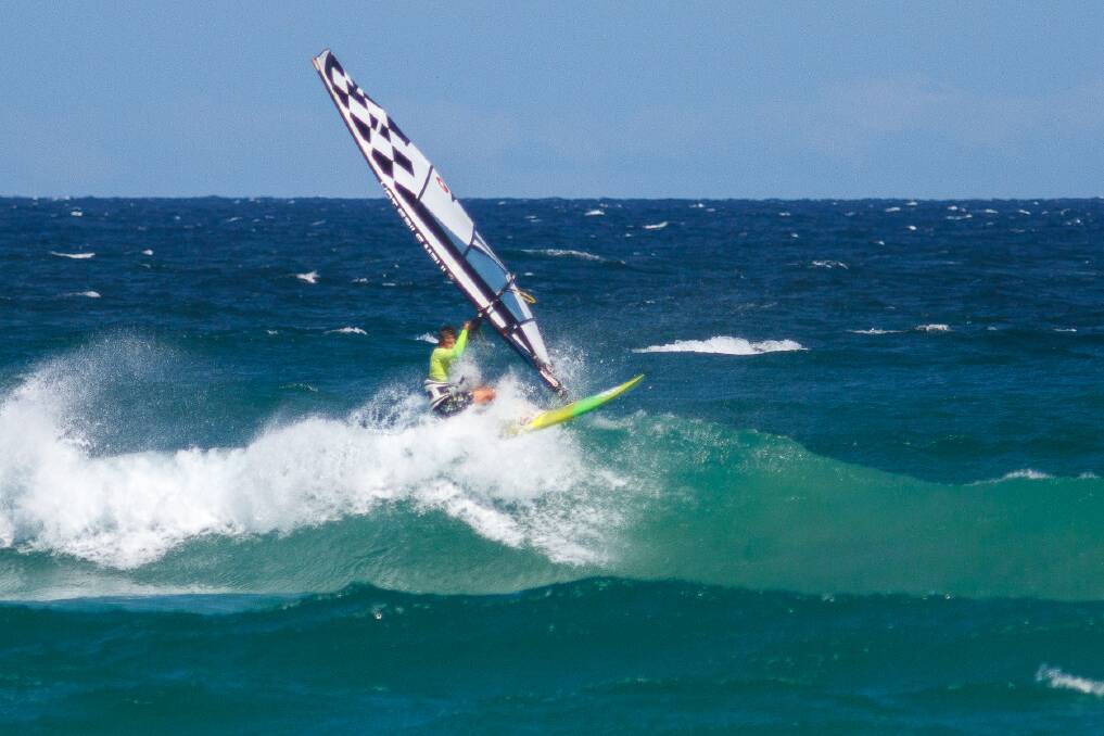 Anton Pain wave sailing at the Australian National Wave Sailing Competition in Ballina.