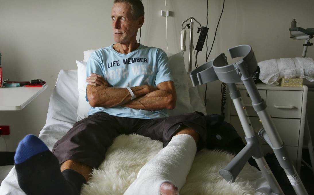 RECOVERING: Dave Quinlivan has found himself back in hospital after an abscess developed in his ankle from bacteria linked to the great white shark which attacked him three months ago. Picture: PETER STOOP
