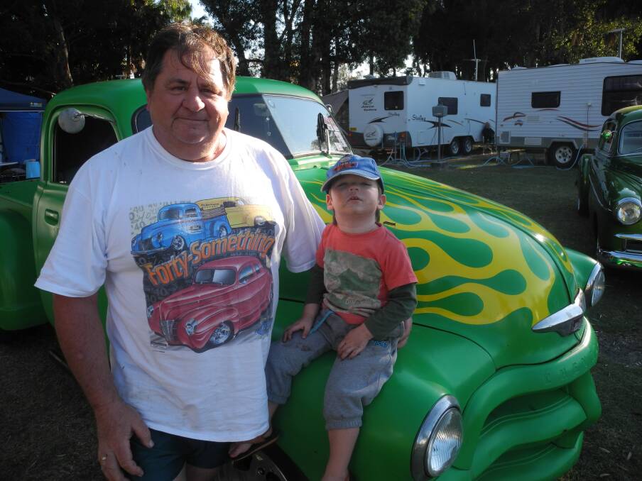 JUST FOR DRIVING: Bill Chappel and his grandson Lachy McAuliffe. Lachy loves his grandad's Chevy.