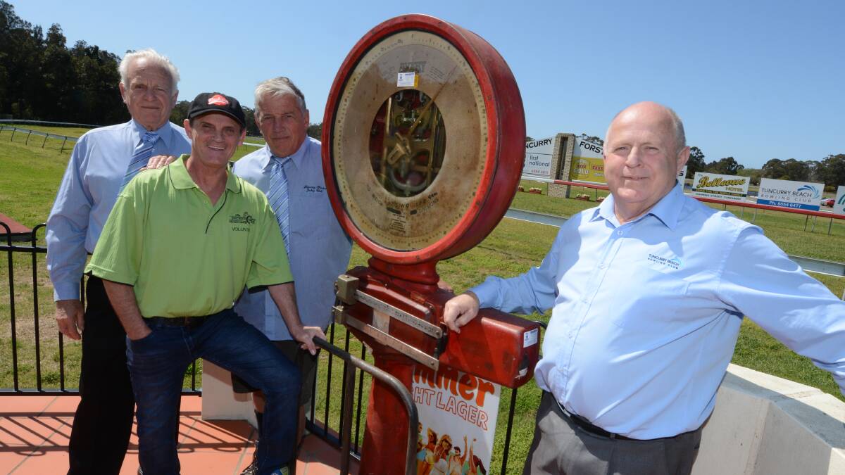 READY TO RACE: Tuncurry Forster Jockey Club’s Adrian Wood, Dale Spriggs and Garry McQuillan and major sponsor Tuncurry Beach Bowling Club’s executive officer Terry Green are looking forward to December 1 when Tuncurry will host a Sky 1 TAB eight-race meet. 
