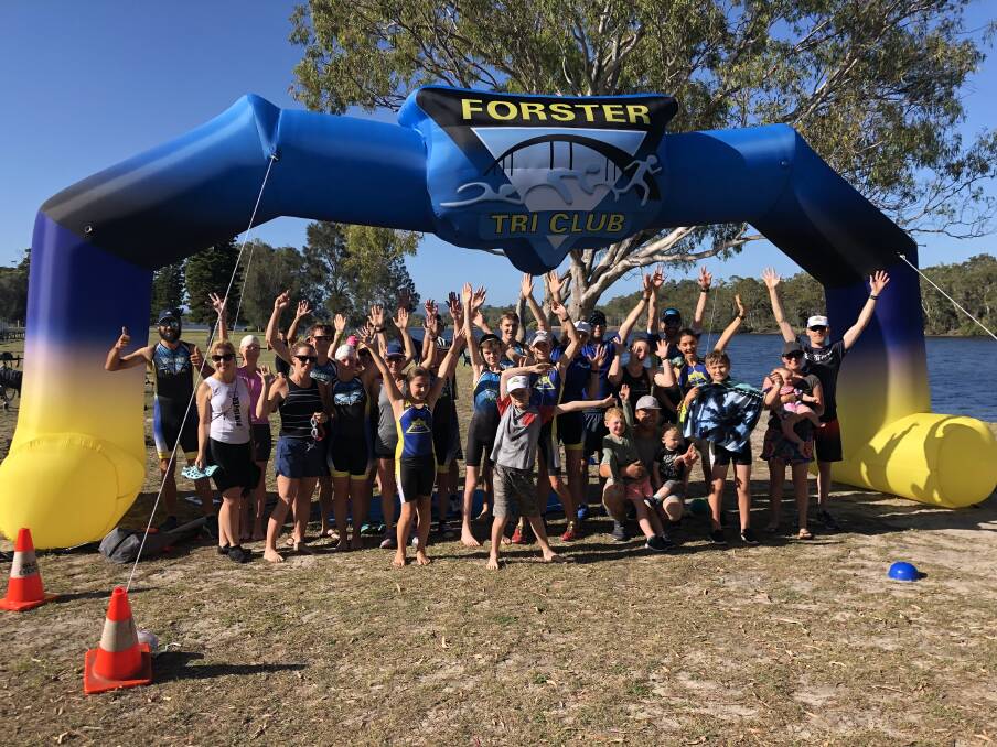 Fun day out: All athletes began the mystery triathlon under the club's new arch. It was the third club race of the season. Photo: supplied.