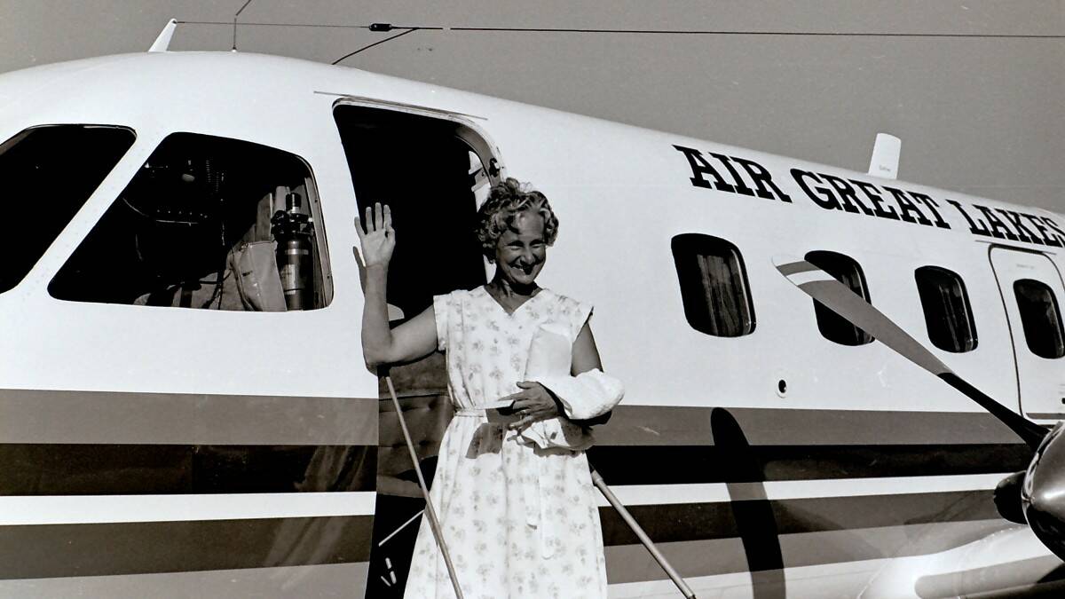 THROWBACK THURSDAY: Glad Bassler was the first passenger on Air Great Lakes inaugural flight to Sydney on Friday January 18, 1980.
