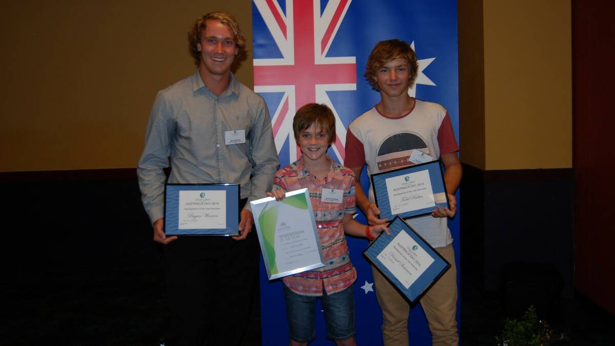 AUSTRALIA DAY AWARDS: Sportsperson of the Year award nominees Bryan Warren (left) and Todd Riches (right) with award winner Daniel Summers. 