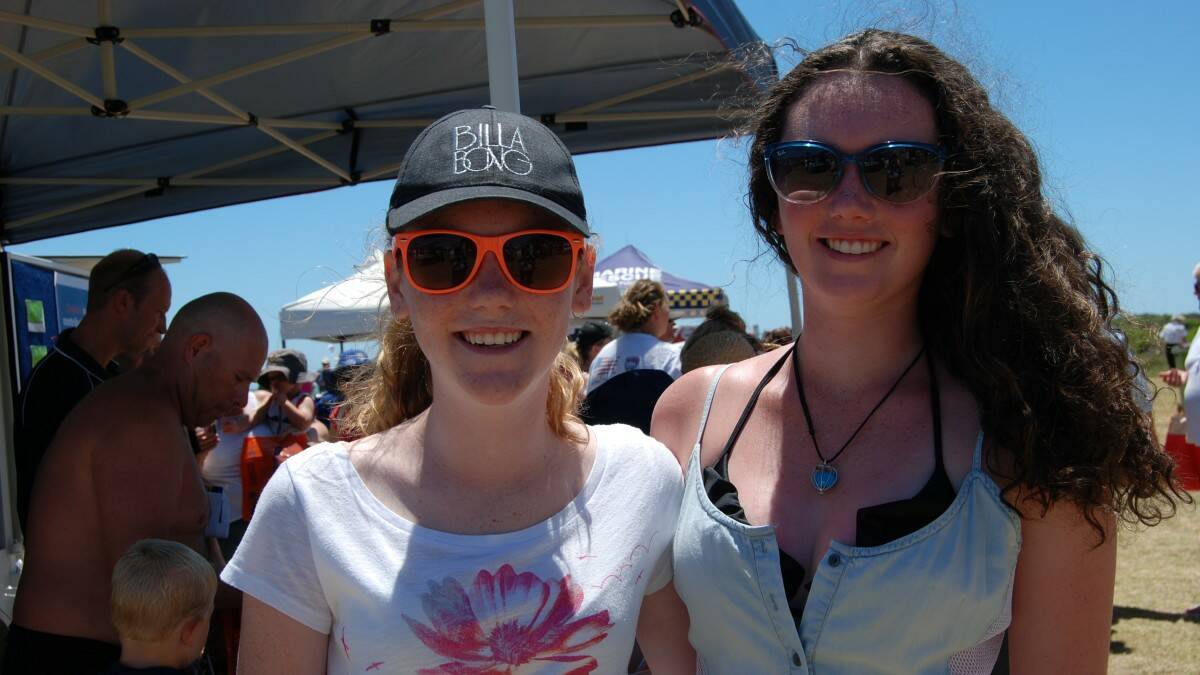 GREAT WEATHER: Katelyn Maxwell (right) with her sister Larissa Maxwell from Sydneyat the Marine Rescue open day.