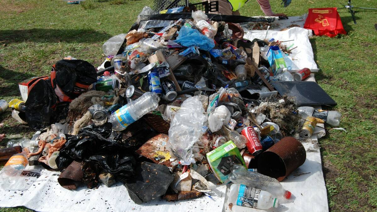 PILE OF RUBBISH: the result of the Talking Trash clean up day this morning at Tuncurry