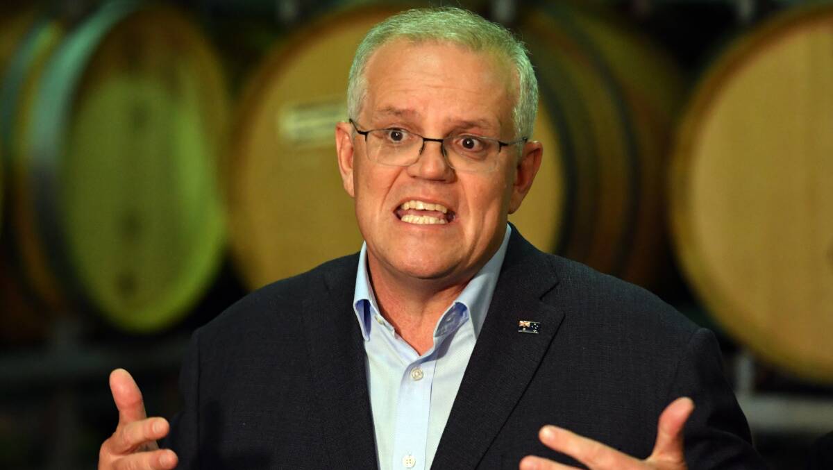 Prime Minister Scott Morrison at a press conference at Sandalford Winery on Day 27 of the 2022 federal election campaign, in West Swan in Perth, in the seat of Hasluck. Picture: AAP