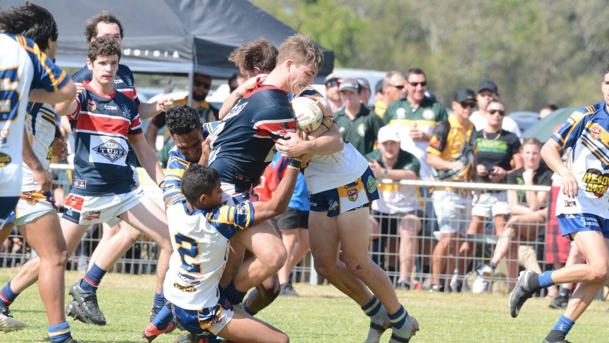 Old Bar and Macleay Valley slug it out in last season's Group Three under 18 grand final. Under 17s and 19s might replace under 18s in Group Three in 2021 if a Taree City proposal is adopted.
