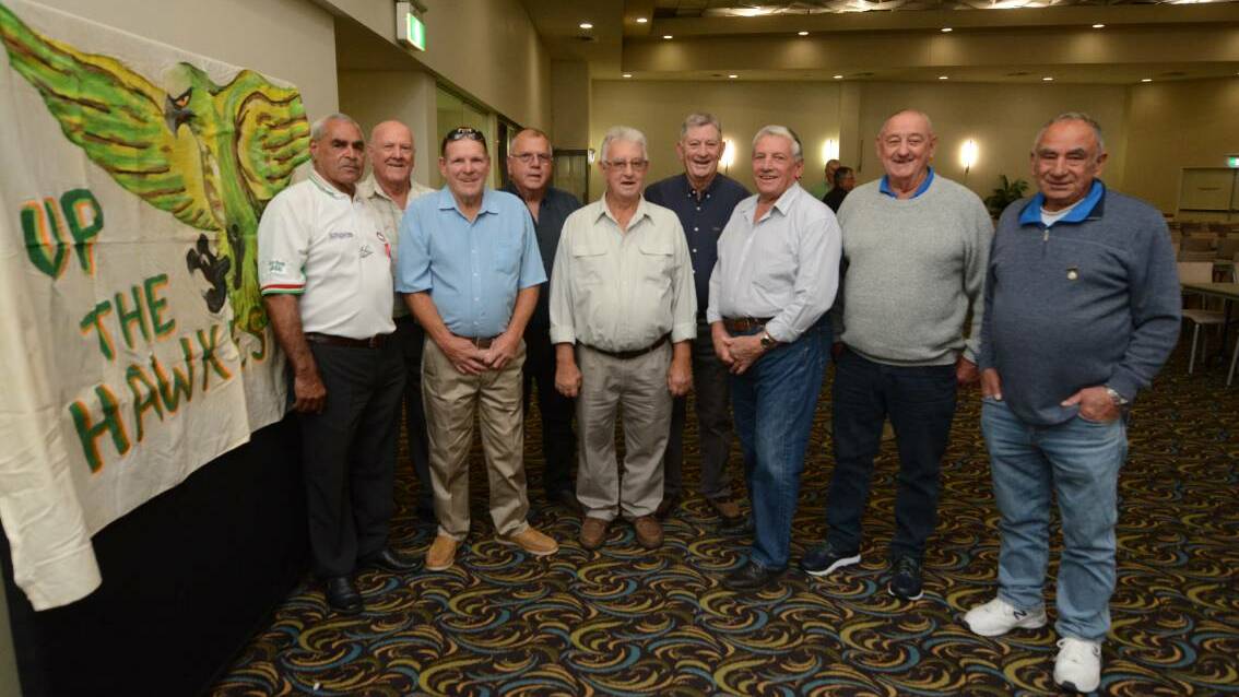 Hector Bolt (left) with some members of the 1970 premiership winning side at Tony Parkins' memorial service