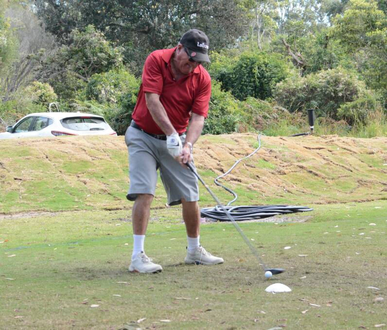 Peter Garner about to tee off during a round at the Tuncurry course.