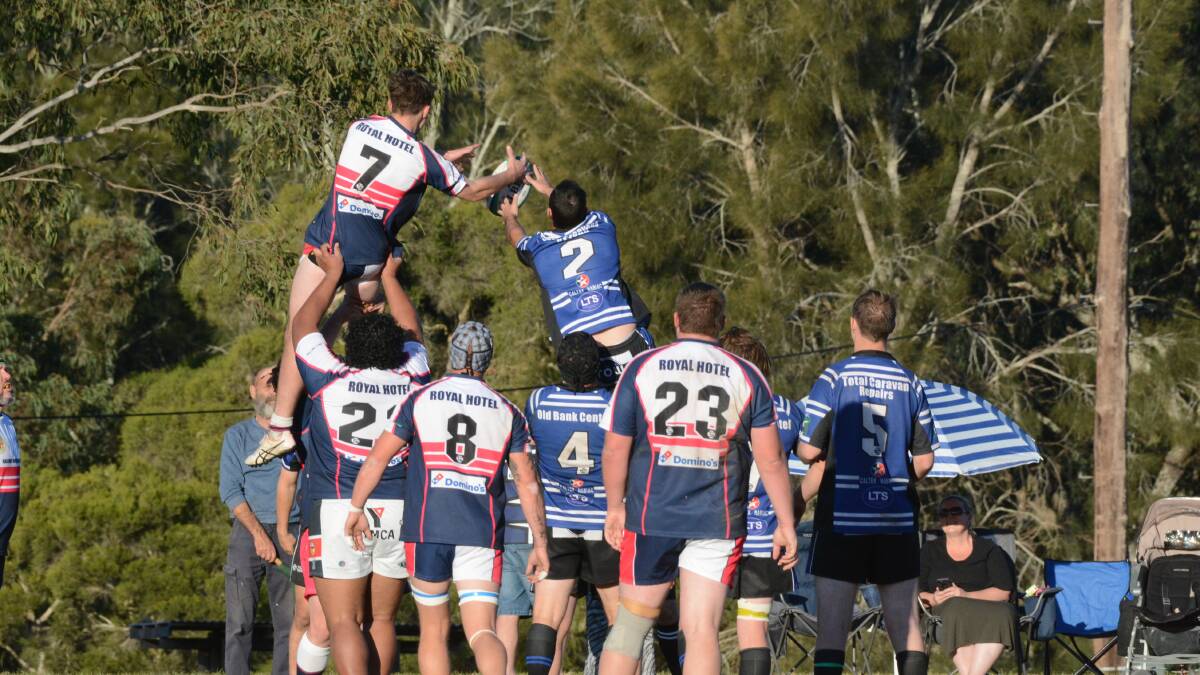 Manning Ratz and Wallamba forwards battle for possession in a lineout during the final round competition clash at Taree. The Ratz and Wallamba meet in the final at Taree Rugby Park on Saturday.