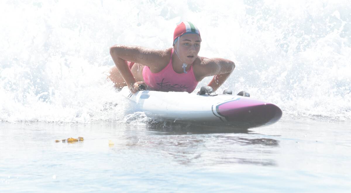 Claire Van Kampen contesting the Lower North Coast Branch Surf Life Saving titles held at Black Head in February.