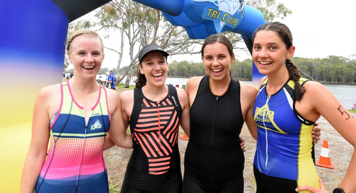 Major placegetters in the 2019 girls only triathlon, Mahni Lewis, Nicole Perrin, Joanna Woolnough and club president Margaret Gordon. The 2022 event will be held on January 16.