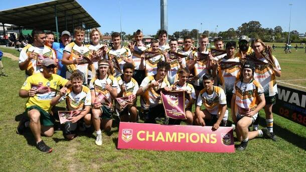 Group Three under 15s after their win over NRL Victoria in the Country final at Wyong. Photo Country Rugby League