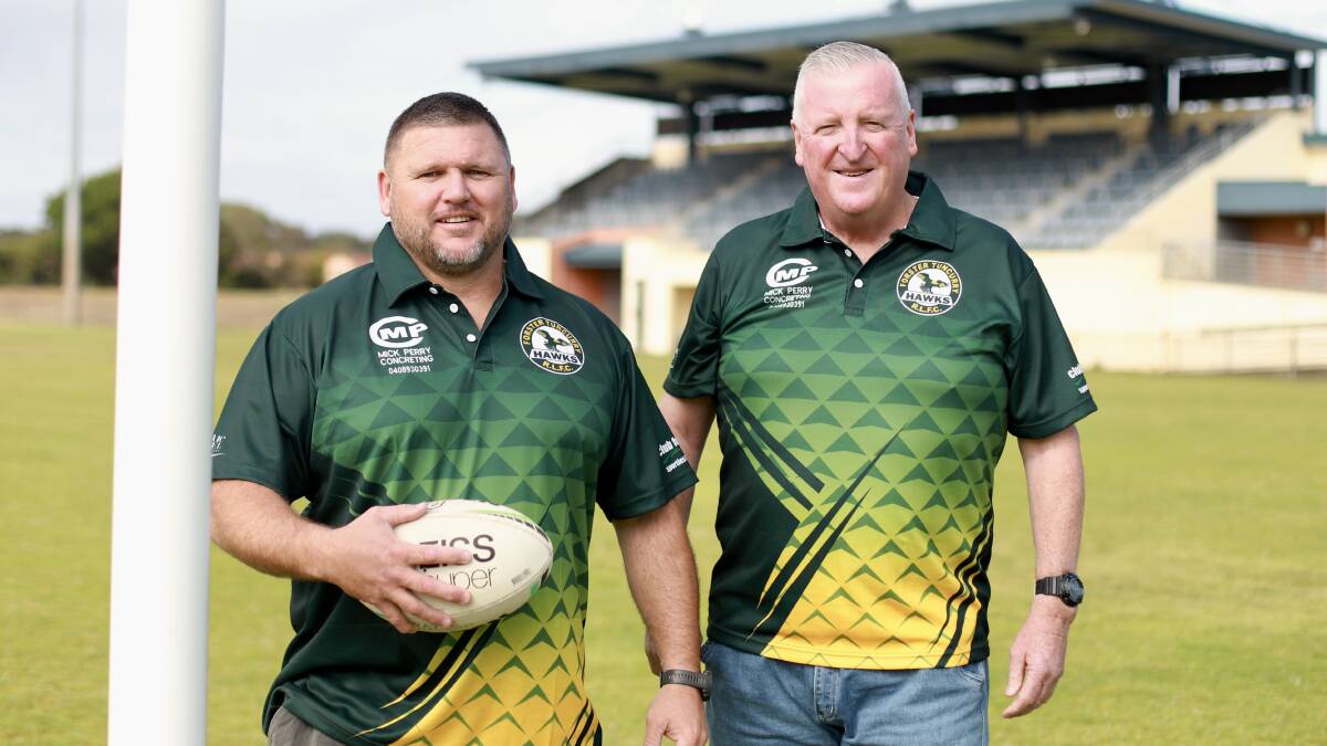 Coach, Robbie Payne and assistant, Dave Nugent aim to guide Forster-Tuncurry Hawks out of the doldrums next year. Picture Maddie Troth.