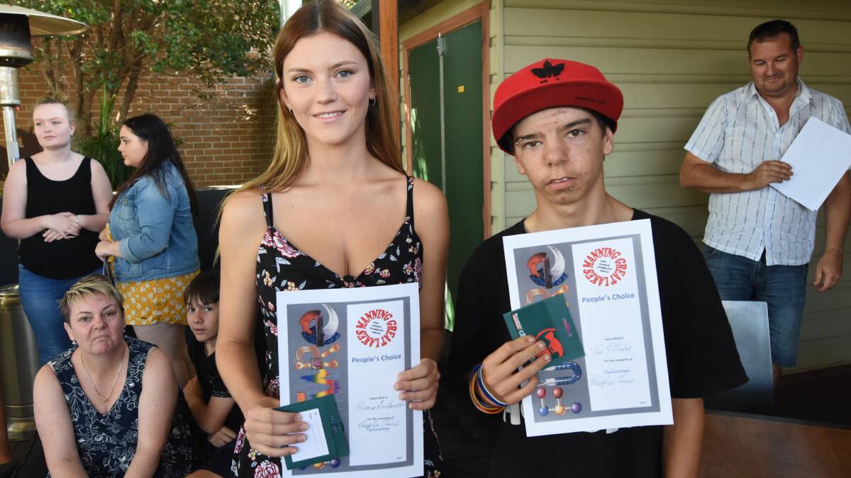 People's choice: Visitors to the exhibition were most impressed with the work of Siena Hindmarsh of St Clare's High School and Tim Pfister of Wingham High.