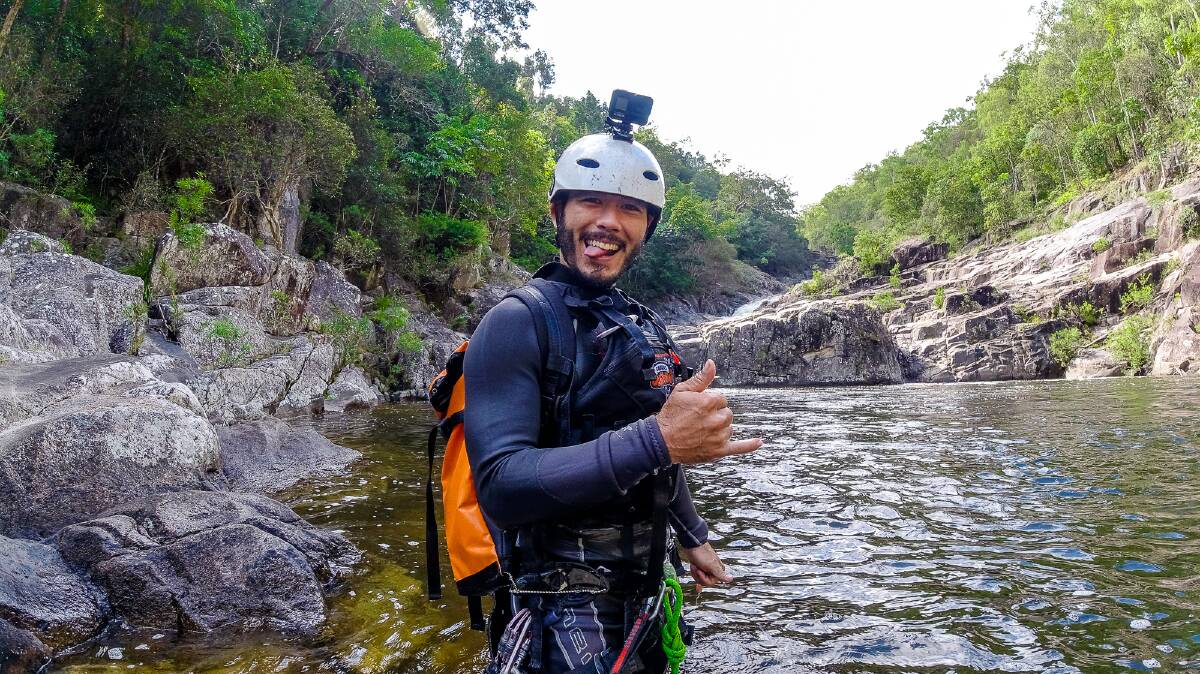 Dominic Godwin leads the way on a canyoning adventure.