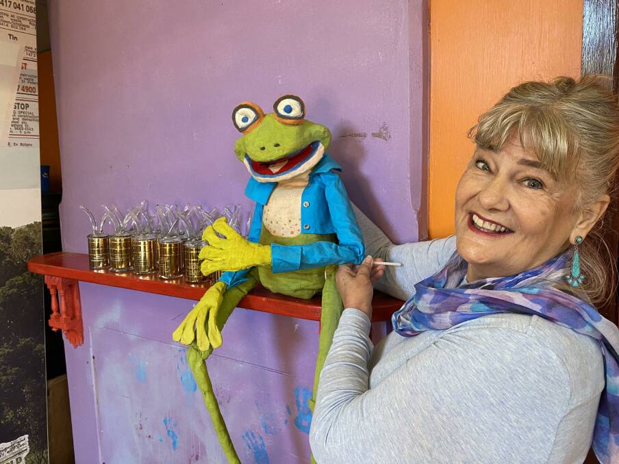 Anne with one of the eight puppets she built for her CONDA winning adaptation of the Frog Prince.