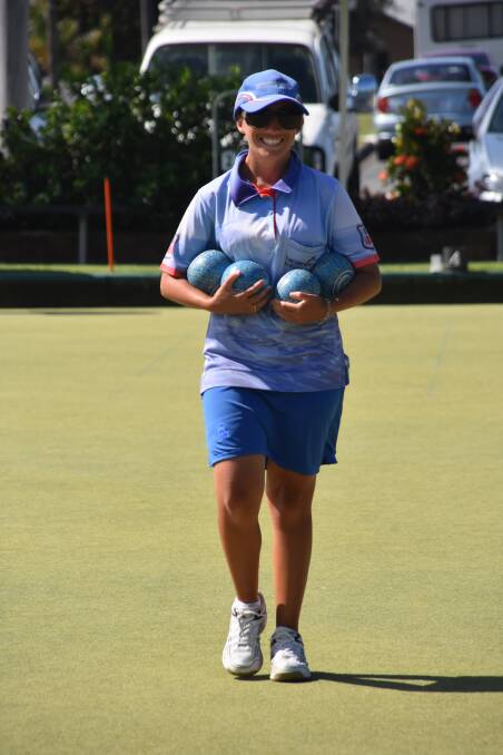 A happy Sarah Boddington leaves the green after winning a record seventh successive Lower North Coast District Singles title. Photo courtesy of Robin Bell.