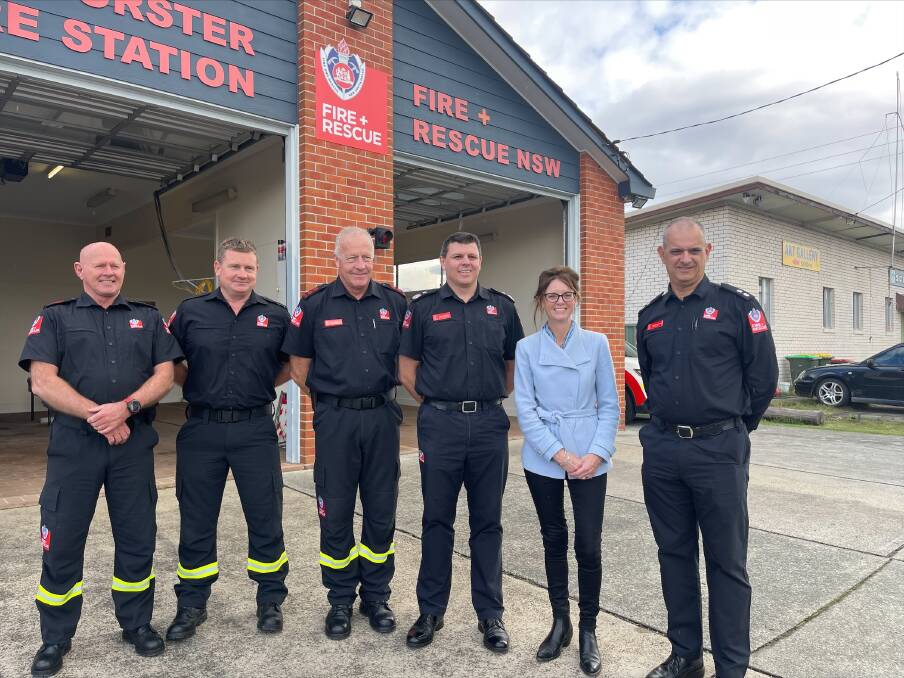 Forster Fire and Rescue captain, Paul Langley and deputy commissioner and Steph Cooke with Forster fire fighters.