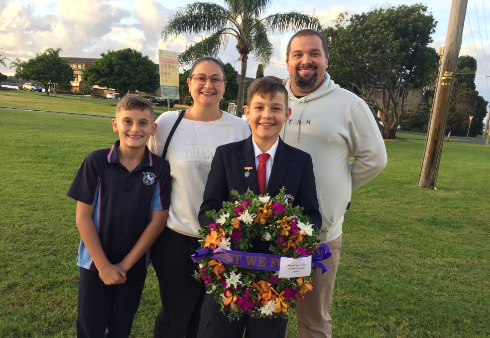 The Anderson family, Noah, Cassie, Chris and Forster Public School vice-captain, Lachlan.