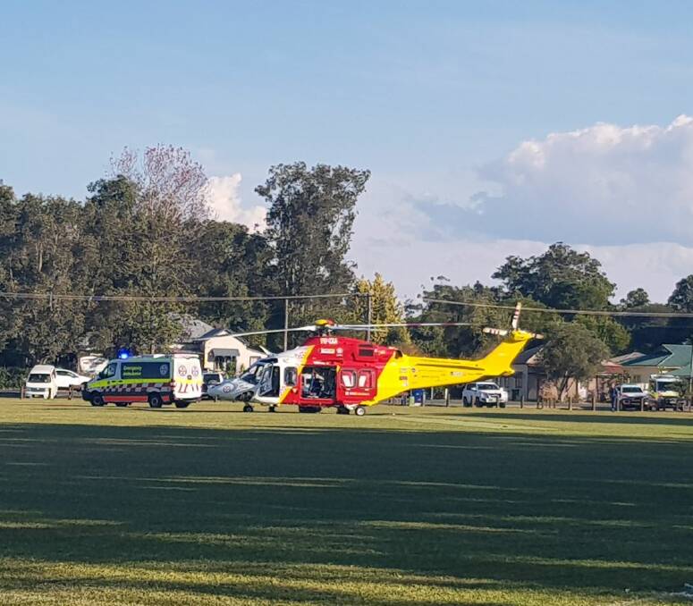 The helicopter landed on Nabiac school oval.