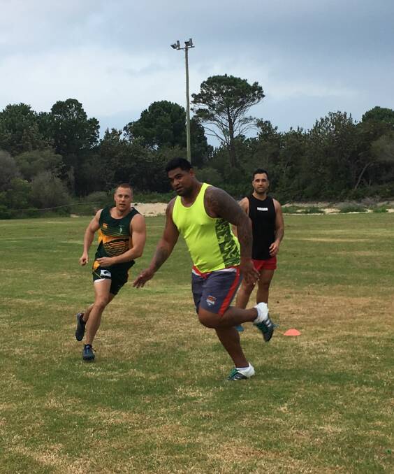 Tongan recruit in training for the Forster Tuncurry Dolphins rugby union club’s “Sevens” carnival at Crescent Head.