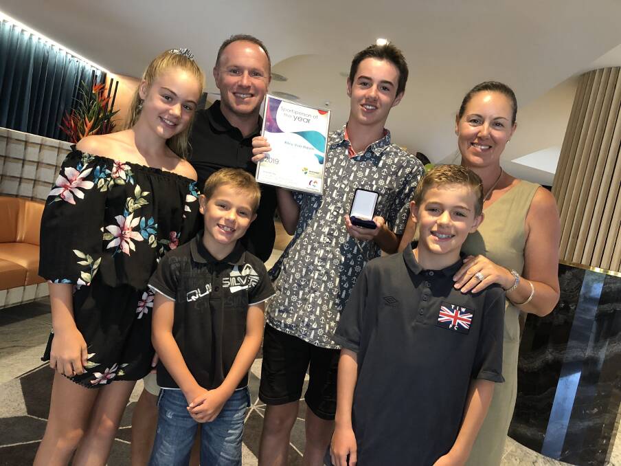 Great Lakes Sportsperson of the Year, Riley Van Haren is congratulated by his proud family, parents Justin and Tonya and siblings Olivia (12), Harley (7) and Harley (7).