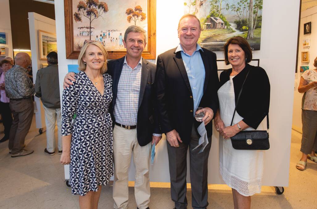 Attending the official opening of the 37th Great Lakes Open Art Exhibition were Charlotte Gillespie, Member for Lynne David Gillespie, Member for Myall Lakes, Stephen Bromhead and his wife Sue.
