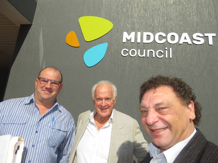 Coastplan Group, Forster and Tuncurry representative, Gavin Marberly-Smith, Bulahdelah Service Centre developer, Peter Kampfner and Bulahdelah Chamber of Commerce & Tourism president, John Sahyoun following their meeting with council in September.