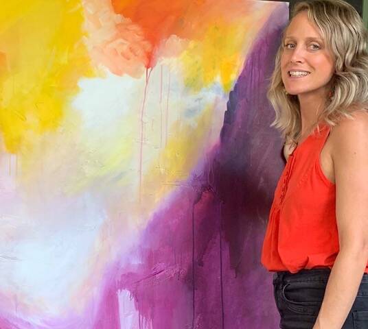 Smiths Lake artist, Emma Wreyford will unveil her colourful abstracts this Sunday, August 18 at Pacific Palms Recreation Club.