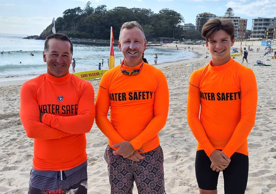 Water safety officers, Brian Belic, Shaun Davidson, and Dylan Kinkade ready for this weekend's Forster Triathlon.