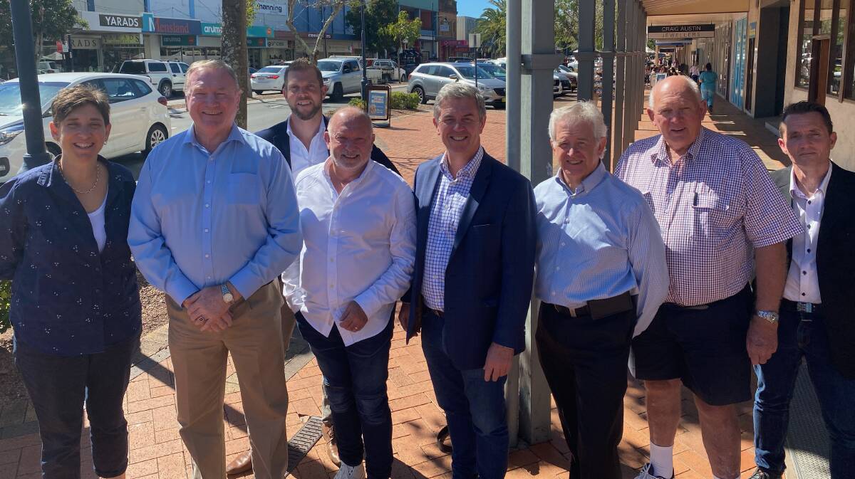 Forster Tuncurry Business Chamber president, Megan Lewis, Member for Myall Lakes, Stephen Bromhead, Ivor Thomas, Mike Parsons, Member for Lyne, David Gillespie, Business NSW regional manager, Kellon Beard, Cliff Hoare and Paul Fellowes 