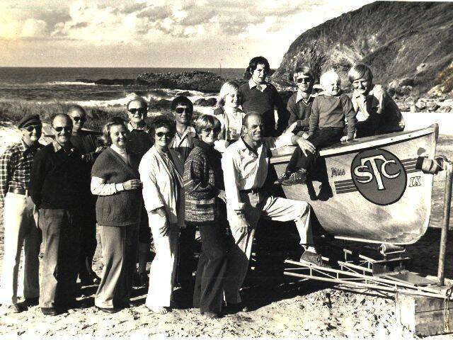 First surfboat, committee, members and supporters on One Mile Beach in 1979.