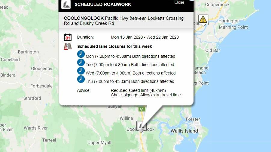 Changed traffic conditions on Pacific Highway at Coolongolook