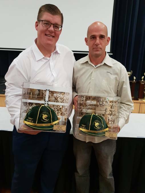 Dolphins' veterans Ben Manning and Tom Harris, pictured at last year's presentation. Photo: Sue Hobbs.