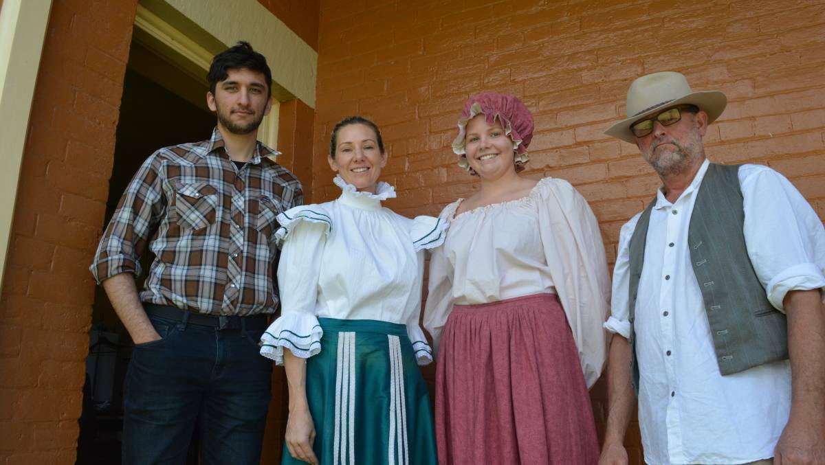 Luke Phillips (Melbourne), Veronica Frost (Stroud), Elyse Standing (Stroud) and Kev Hutchins (Stroud) waiting to be called into the courtroom during the re-enactment of the 1878 McAskill double murder inquest.