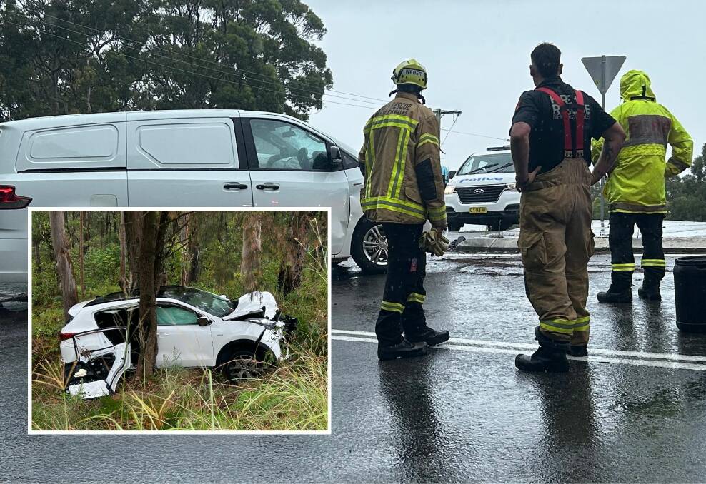 Emergency services were called to the scene on Redhead Road near the intersection of Oakdale Road. Picture by Simone De Peak