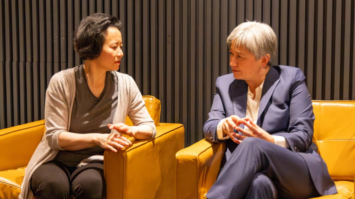 Cheng Lei speaks with Foreign Minister Penny Wong following her release from a Chinese jail this week. Picture supplied
