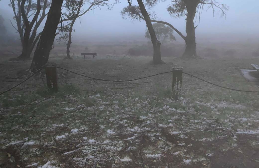 First snow of 2019 at Polblue on May 10 in Barrington Tops National Park. Photo Phill Corrigan 