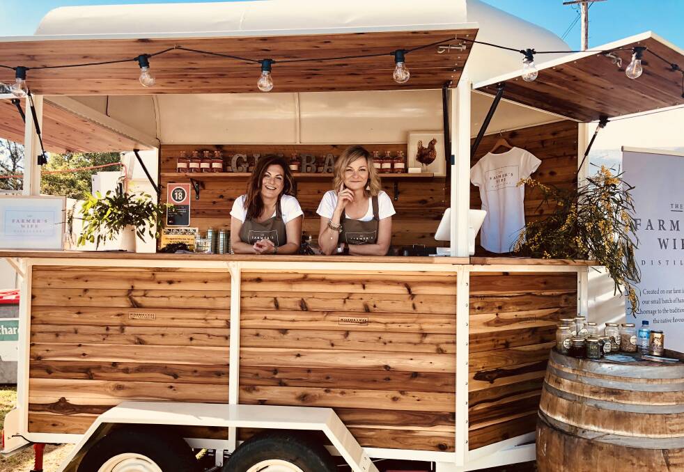 Official launch: Belinda O'Bryan with Kylie Sepos in the gin cart at the Stroud Show. 