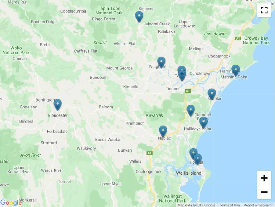 There is a map of collection point in the Mid Coast region on the FAWNA website.